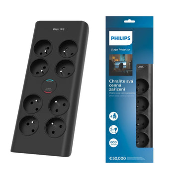 Philips pagarinātājs Pret pārsprieguma strāvas pagarinātājs 8 rozetes 2m 16A, melns