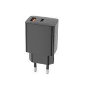 Setty USB-A + USB-C PD/QC 30 W tīkla lādētājs, melns + USB-C kabelis, 1 m, RLSK-AC-01, melns