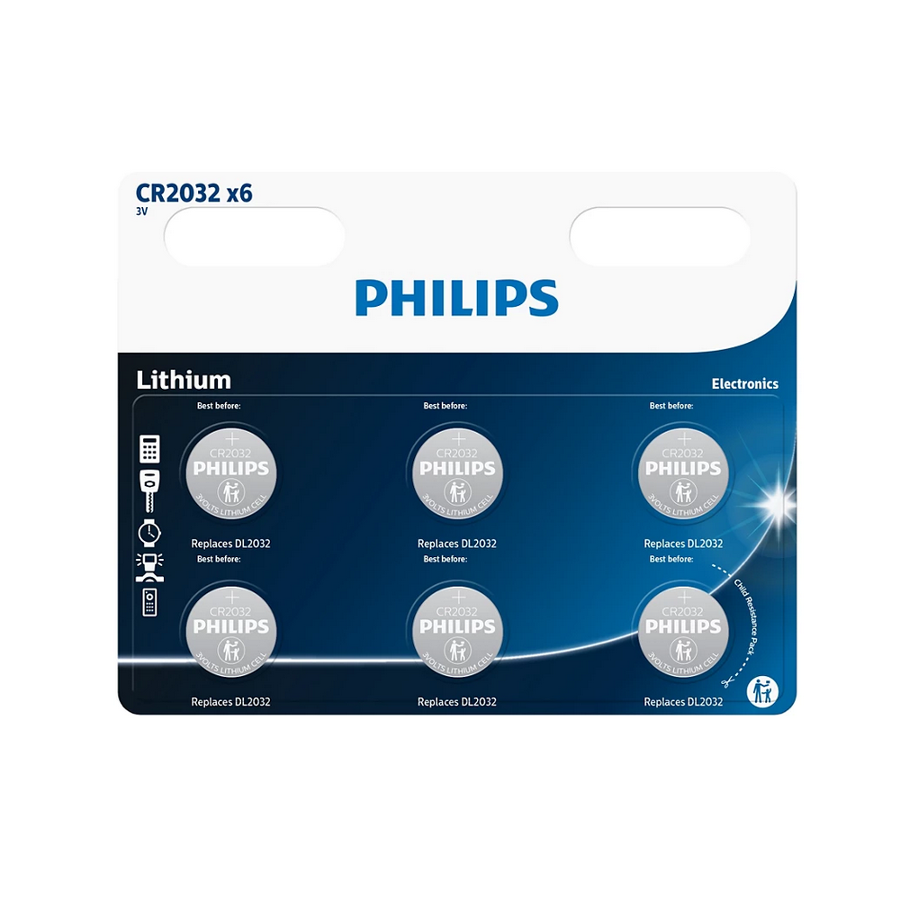 PHILIPS baterija CR2032 Lithium 6gab blisteris