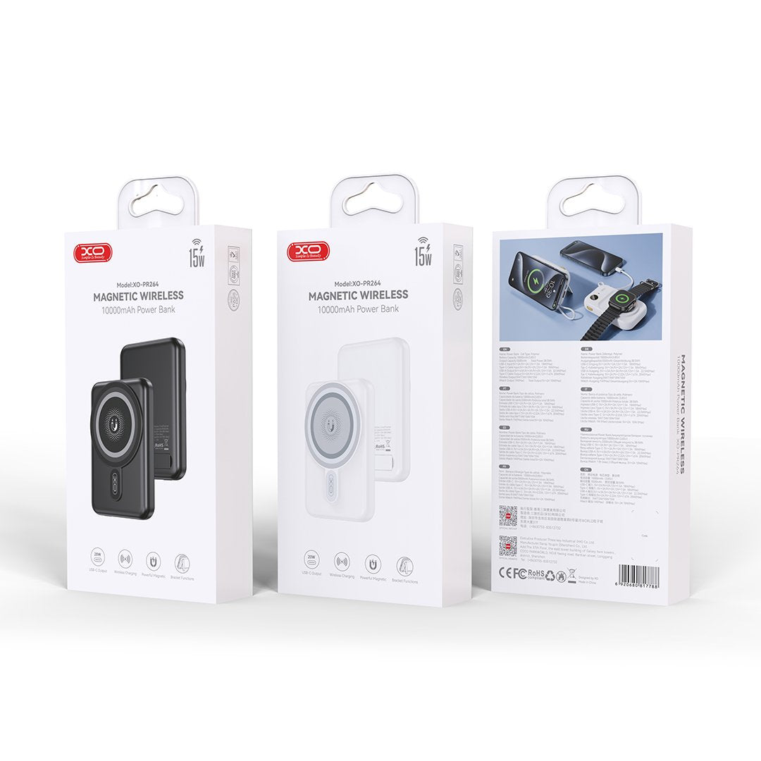 XO magnētiskais pārnēsājamais akumulators PR264 20W 10000mAh balts