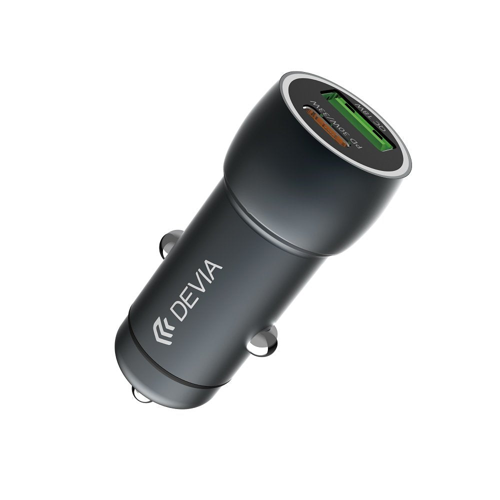 Devia automašīnas lādētājs Extreme PD QC 3.0 30W + 18W 1x USB 1x USB-C tumši pelēks