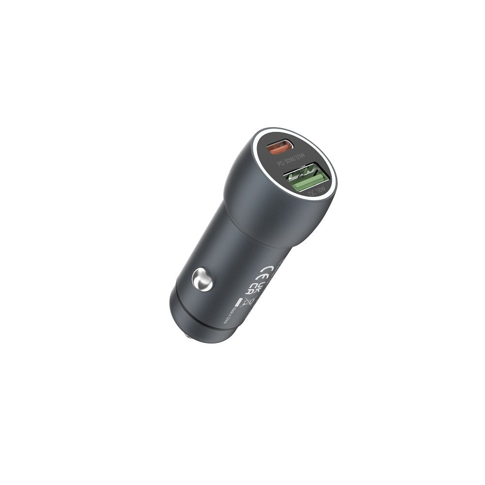 Devia automašīnas lādētājs Extreme PD QC 3.0 30W + 18W 1x USB 1x USB-C tumši pelēks