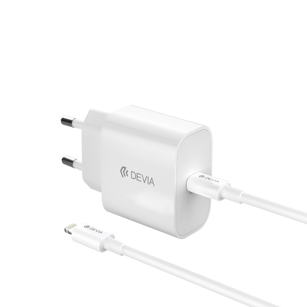 Devia tīkla lādētājs Smart PD GaN 30W 1x USB-C balts + kabelis USB-C - Lightning