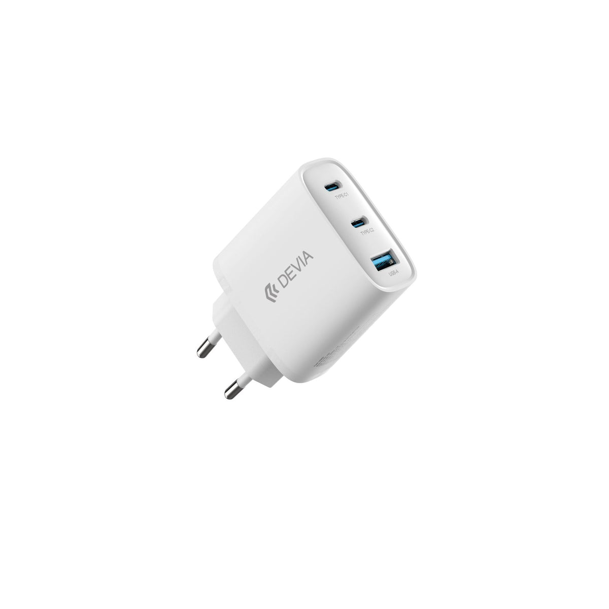 Devia tīkla lādētājs Extreme PD GaN 65W 2x USB-C 1x USB balts + kabelis USB-C - USB-C klēpjdatora lādētājs