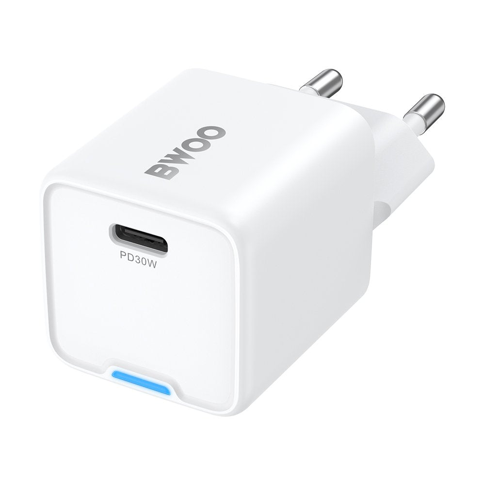 BWOO tīkla lādētājs GAN PD 30W 1x USB-C port 1A, balts