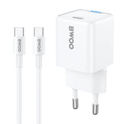 BWOO GaN PD 30W tīkla lādētājs 1x USB-C porti ar 60W kabeli USB-C 2A balts