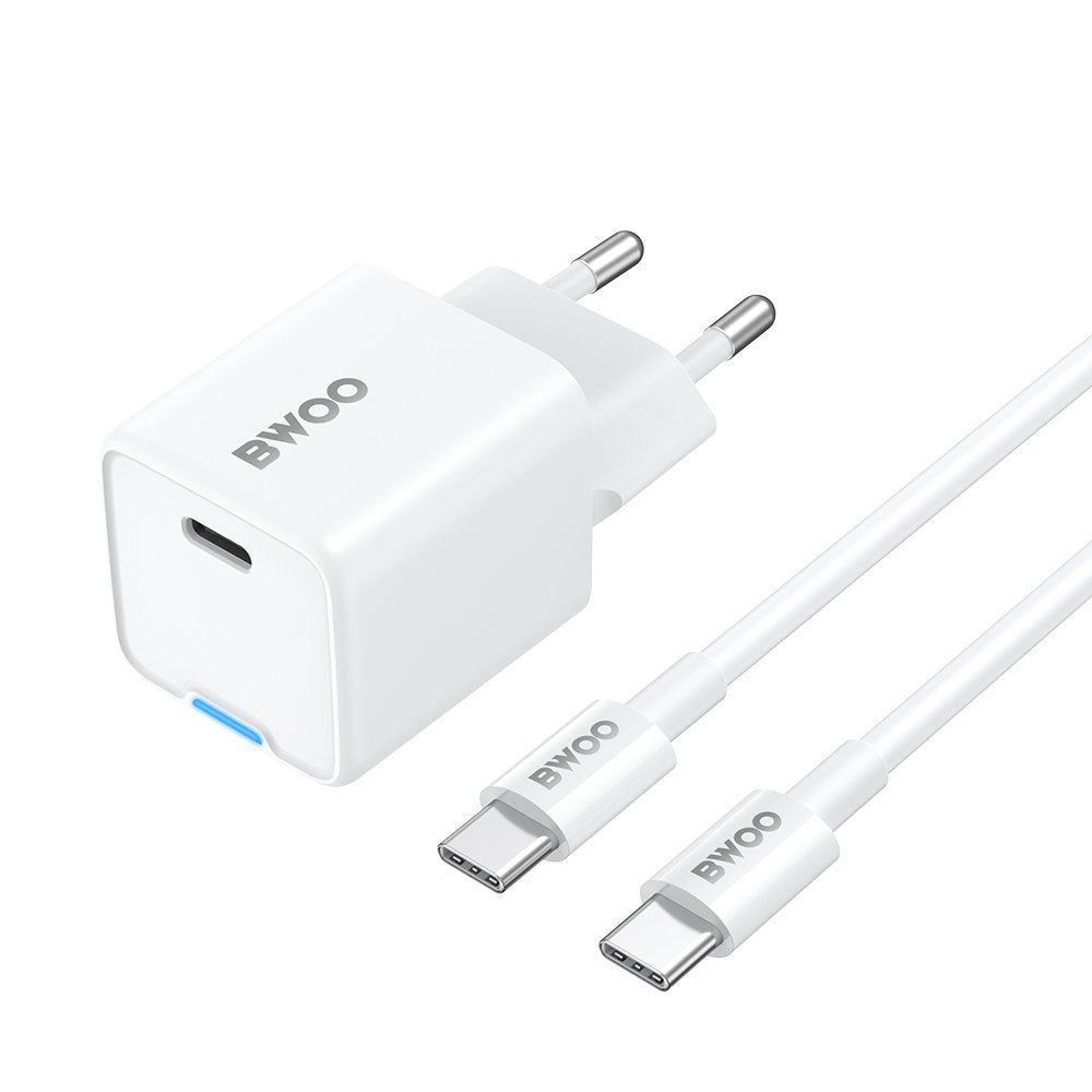 BWOO GaN PD 30W tīkla lādētājs 1x USB-C porti ar 60W kabeli USB-C 2A balts