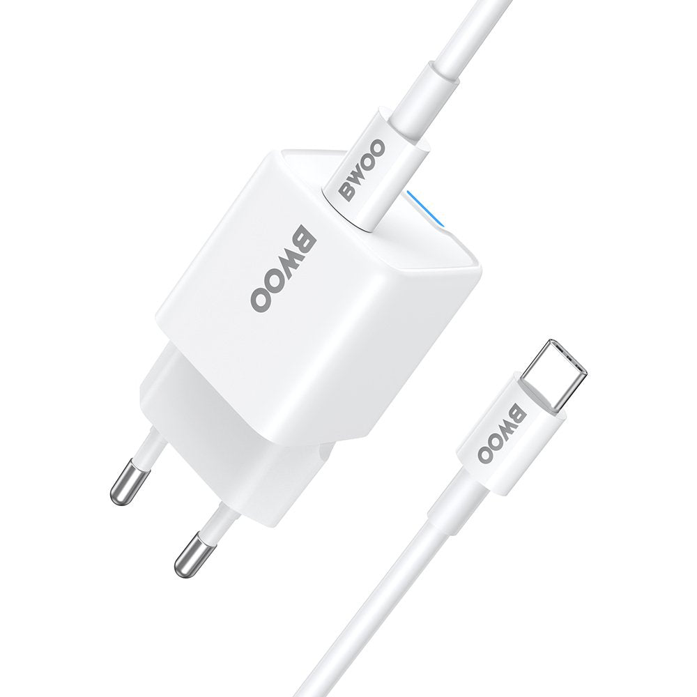 BWOO GaN PD 30W tīkla lādētājs 1x USB-C porti ar 60W kabeli USB-C 2A balts