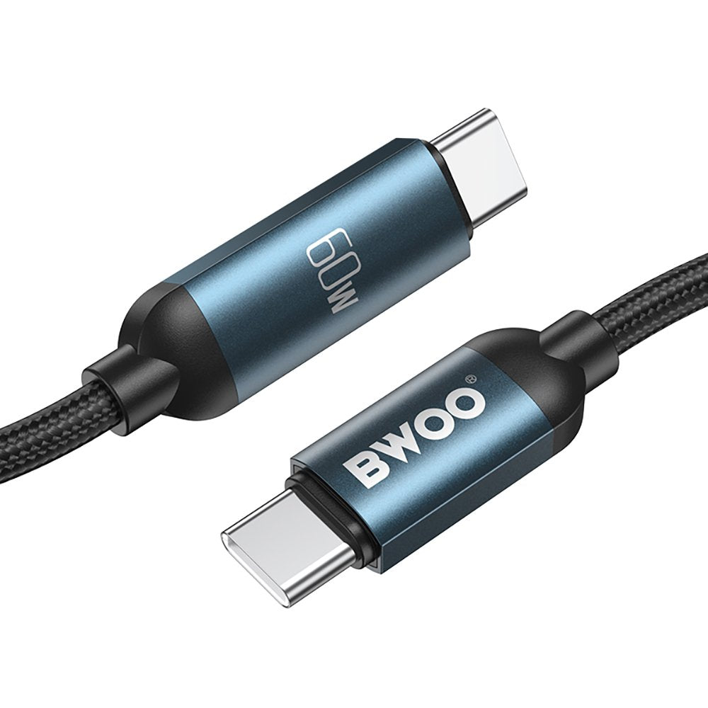 BWOO USB-C - USB-C kabelis 1m 60W ar LED displeju, pīts, melns