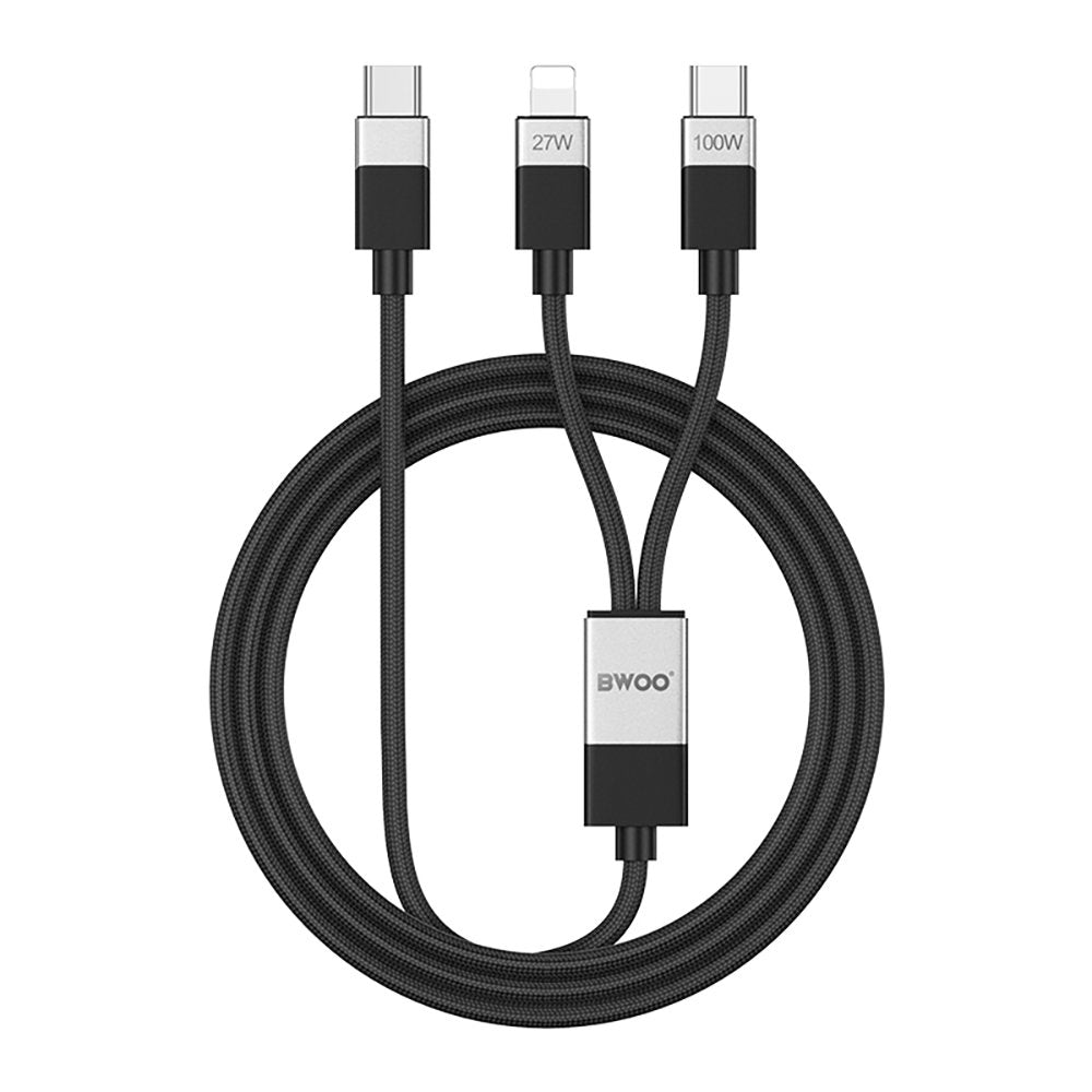 BWOO pīts 2-in-1 kabelis USB-C - USB-C un Lightning 1m 100W/27W melns