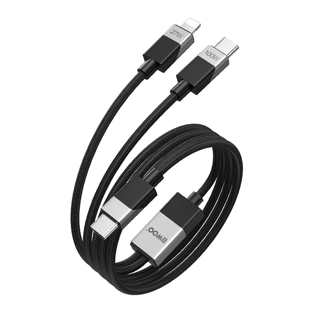 BWOO pīts 2-in-1 kabelis USB-C - USB-C un Lightning 1m 100W/27W melns