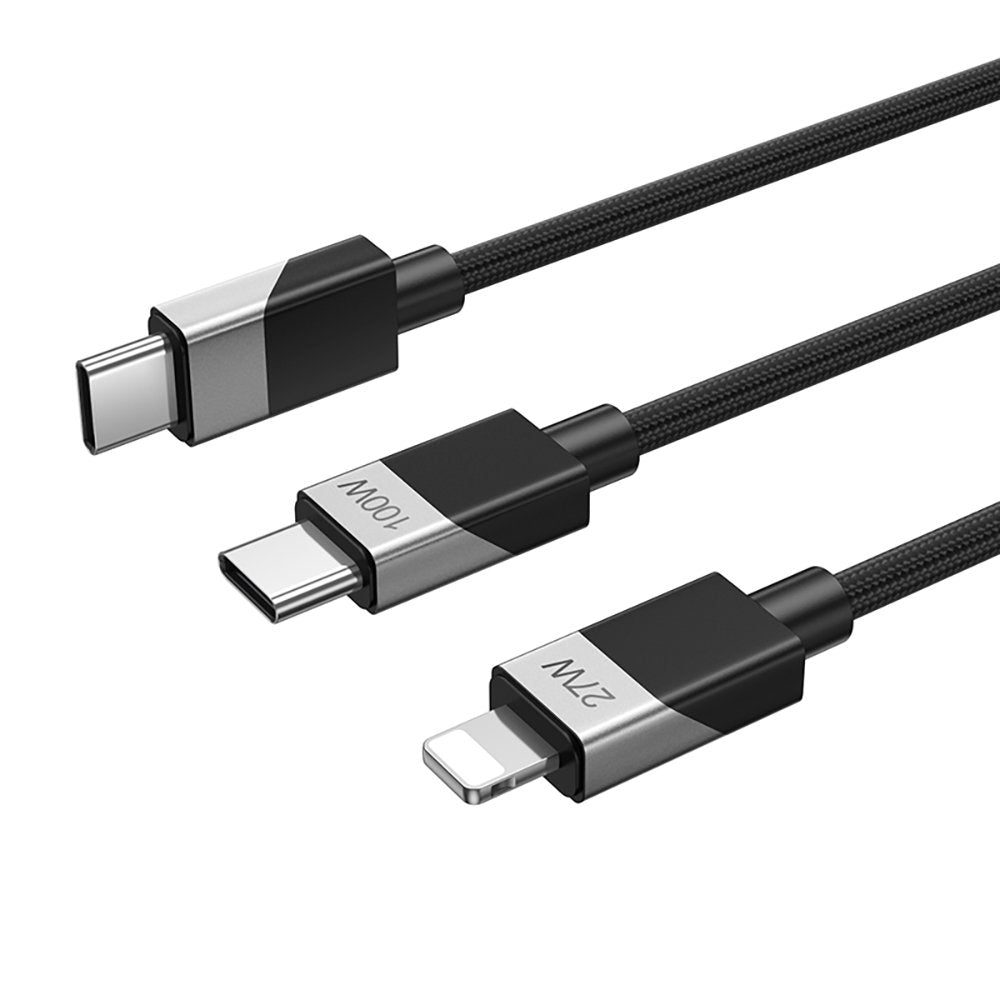 BWOO pīts 2-in-1 kabelis USB-C - USB-C un Lightning 1m 100W/27W melns