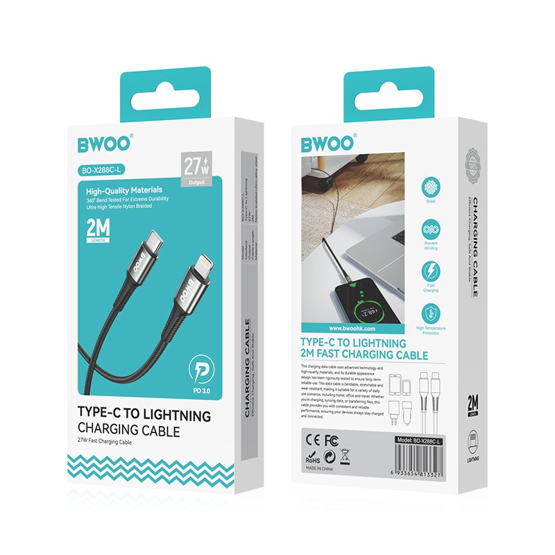 BWOO pīts kabelis USB-C - Lightning 3m 30W melns