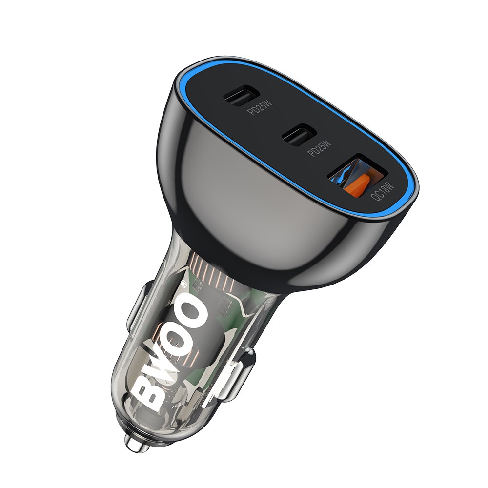 BWOO auto lādētājs PD 2x USB-C port + USB-A 68W, melns