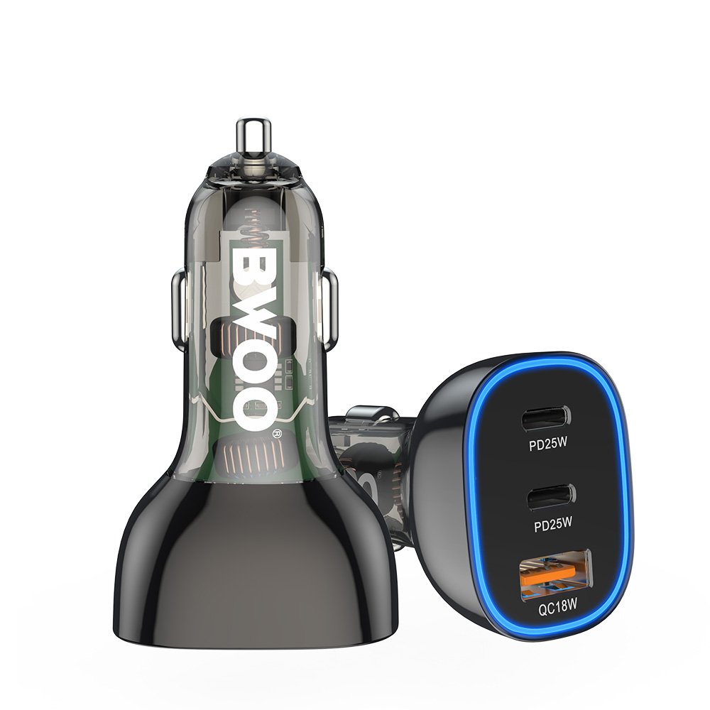 BWOO auto lādētājs PD 2x USB-C port + USB-A 68W, melns