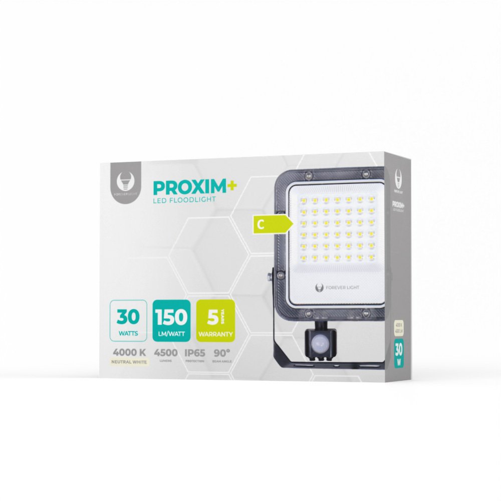 LED prožektors Proxim+ 30W 4000K 4500lm PIR 230V IP65 Forever Light 150lm/W 5 gadu garantija