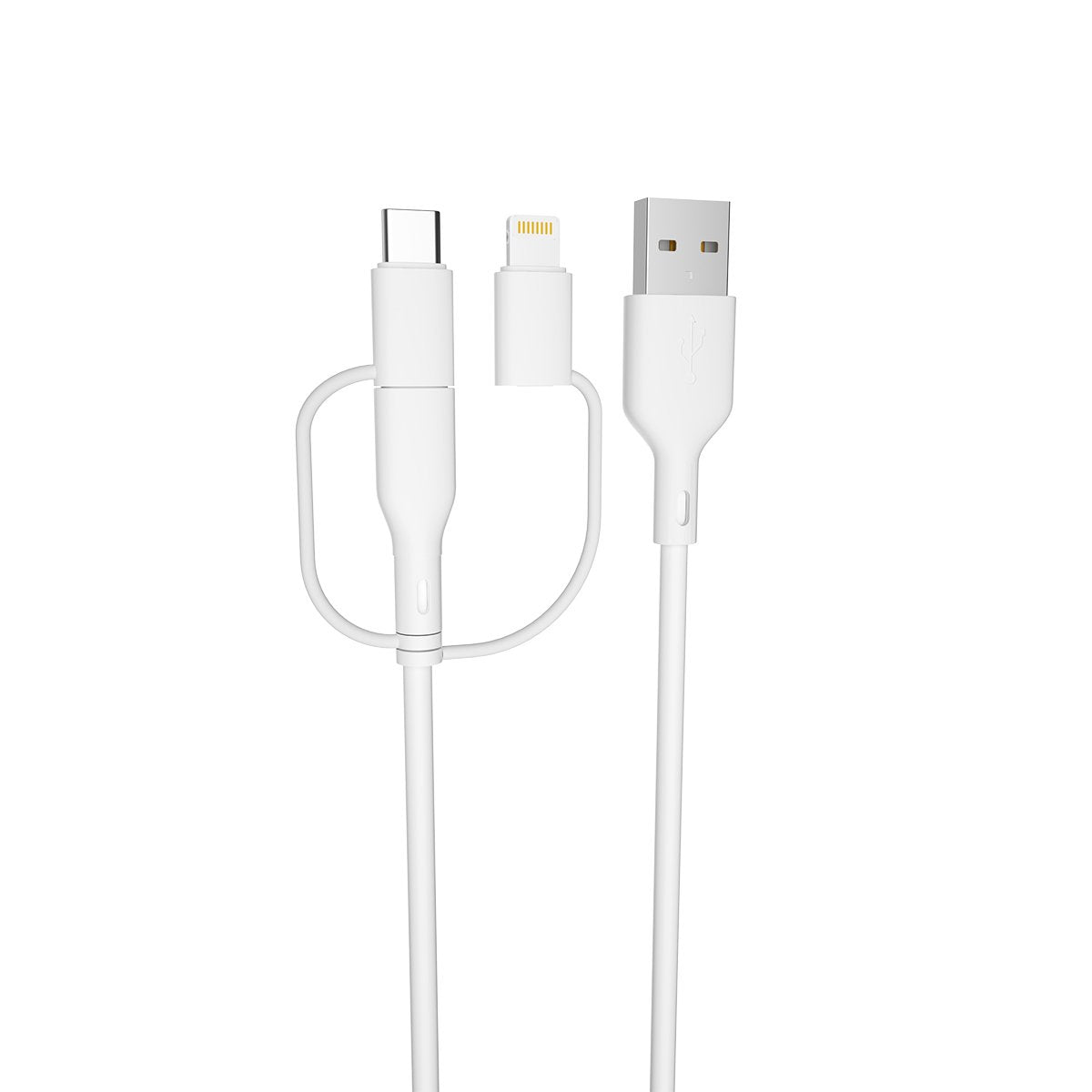 Forever pārstrādes kabelis 3w1 1,5m 2,4A USB-A -USB-C+ microUSB + Lightning KR3W1-00 balts
