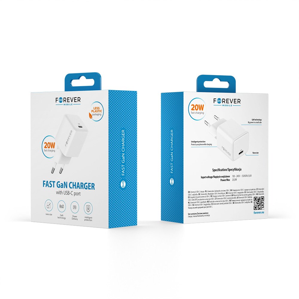 Forever lādētājs TC-08-20C GAN PD 1x USB-C 20W, balts