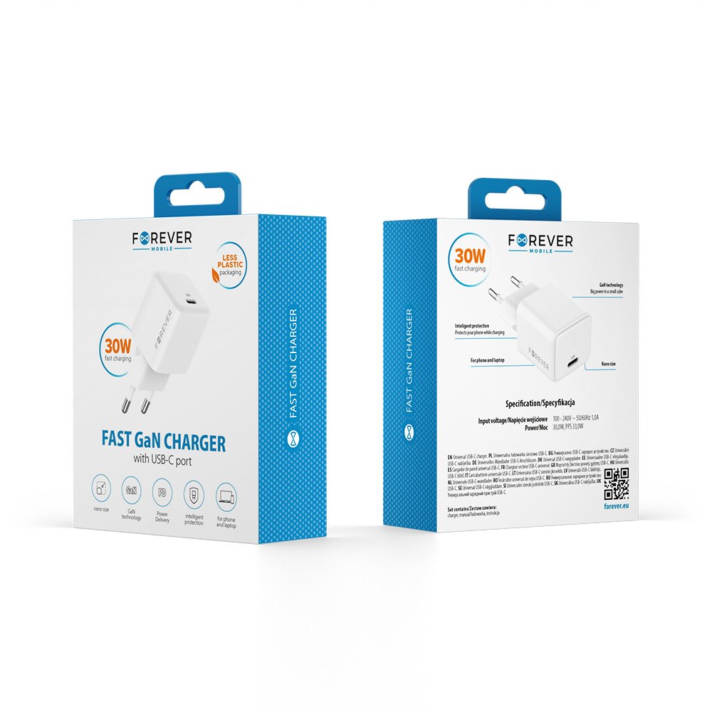 Forever lādētājs TC-08-30C GAN PD 1x USB-C 30W, balts