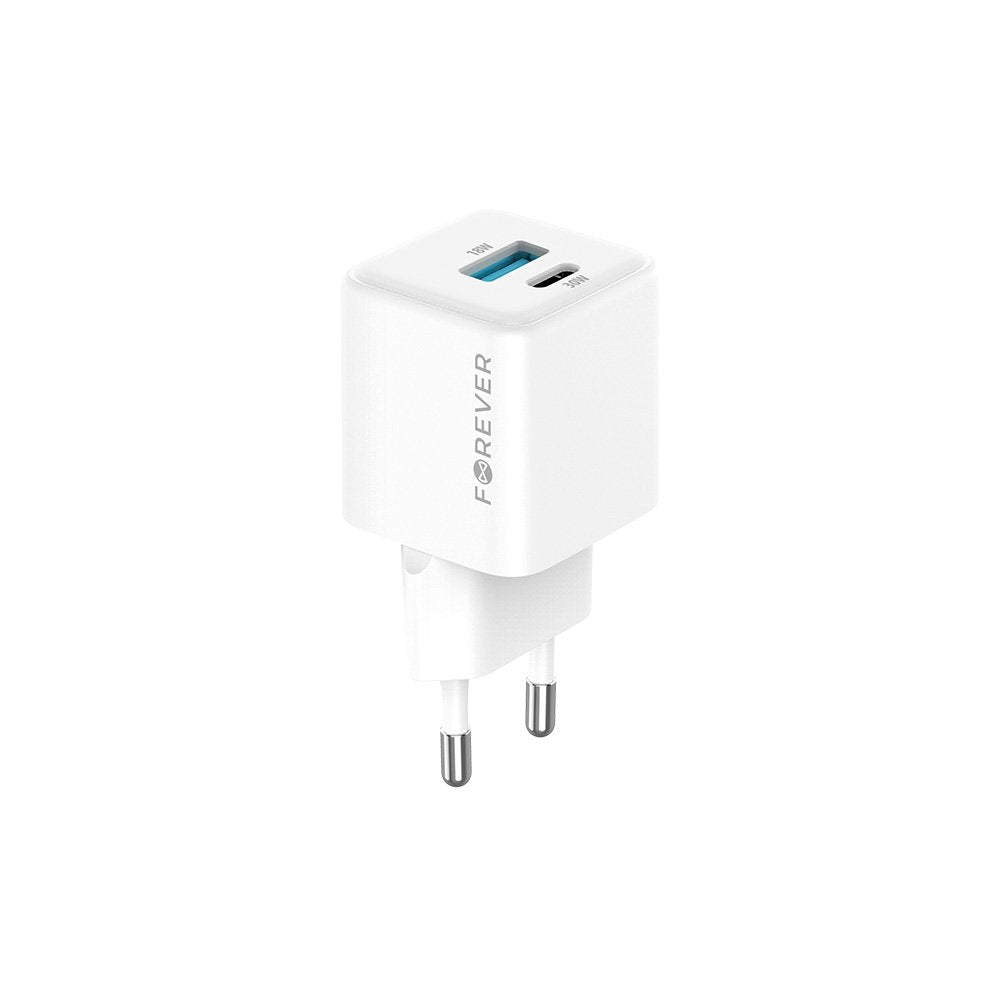 Forever TC-08-30AC GaN PD QC lādētājs 1x USB-C 1x USB 30W balts