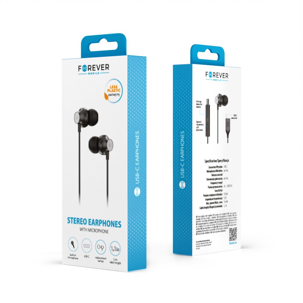 Forever vadu austiņas EP-02 USB-C, melnas