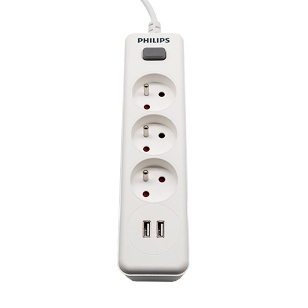 Strāvas pagarinātājs PHILIPS pagarinātājs 3 rozetes + 2 USB 2m 10A balts