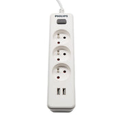 Strāvas pagarinātājs PHILIPS pagarinātājs 3 rozetes + 2 USB 2m 10A balts