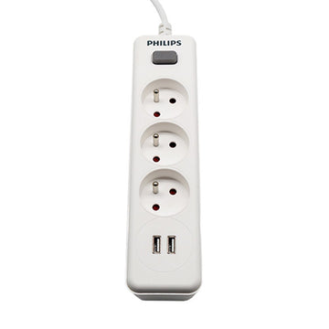 Strāvas pagarinātājs PHILIPS pagarinātājs 3 rozetes + 2 USB 2m 10A balts