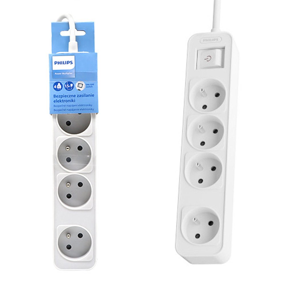 Philips pagarinātājs pagarinātājs, 4 rozetes 1.5m 10A, balts