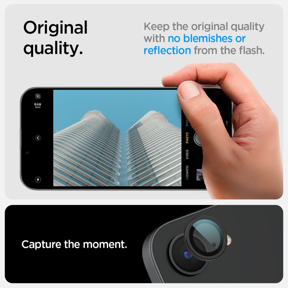 Spigen Optik Pro Glas.tR "EZ Fit" kameras aizsargi, 2 iepakojumā, iPhone 16E, melni