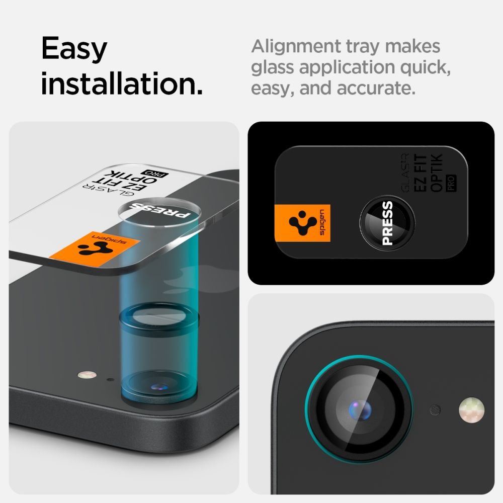 Spigen Optik Pro Glas.tR "EZ Fit" kameras aizsargi, 2 iepakojumā, iPhone 16E, melni