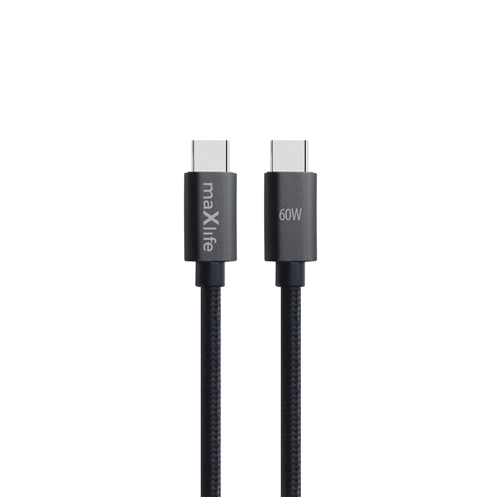 Maxlife kabelis MXUC-12 USB-C - USB-C 2,0 m 60W, melns