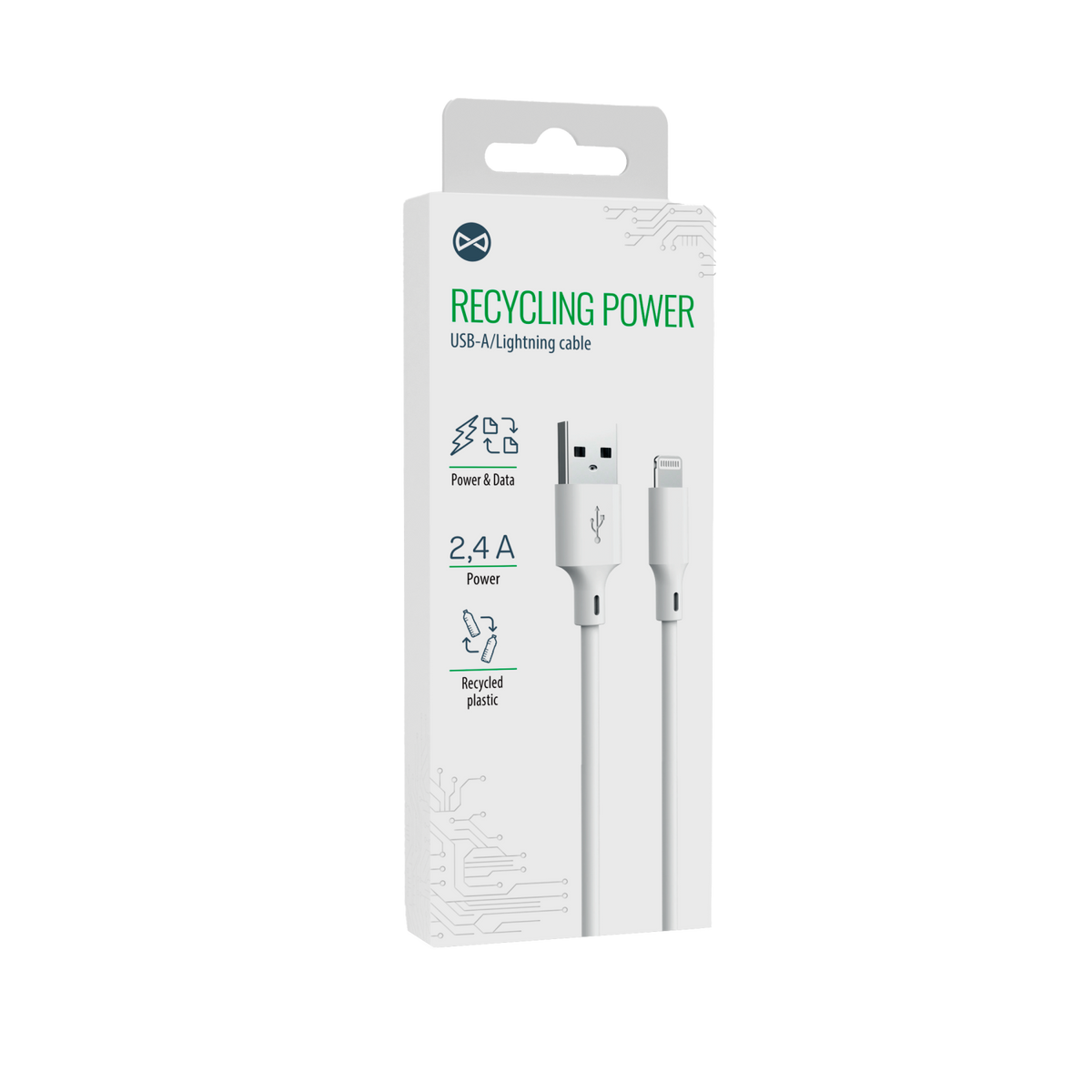 Forever Recycling kabelis USB-A - Lightning 1,5m 2,4A HDKR12-AL-00, balts