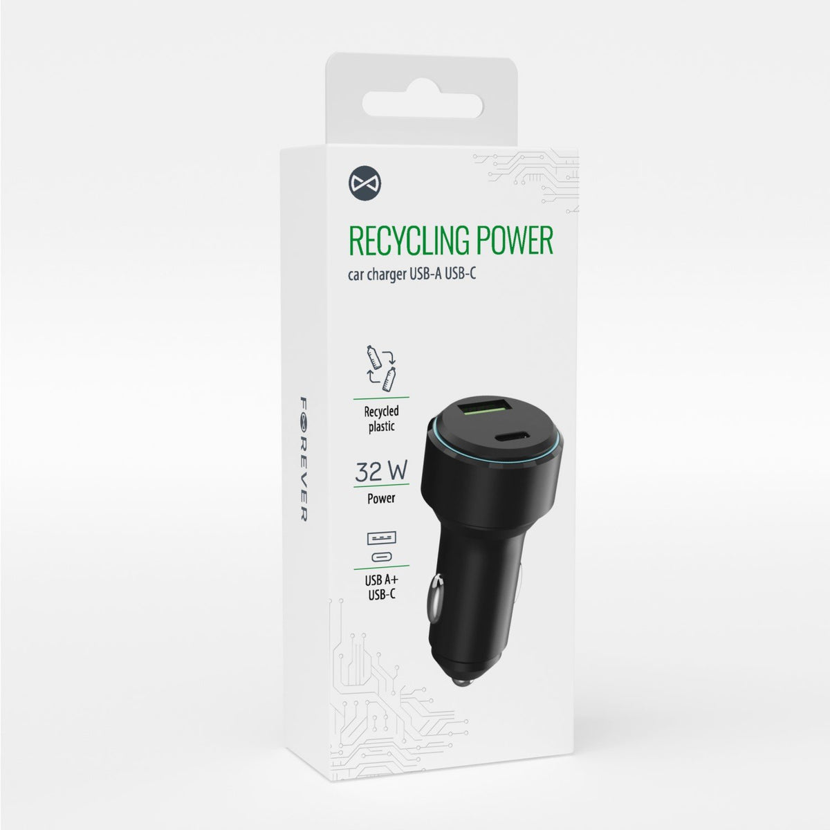 Forever Recycling auto lādētājs ar USB-C USB-A 32W LS-AC-32