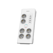Pret pārsprieguma strāvas pagarinātājs PHILIPS 6 Schuko rozetes + 6x USB-A + 1x USB-C 2m 16A balts