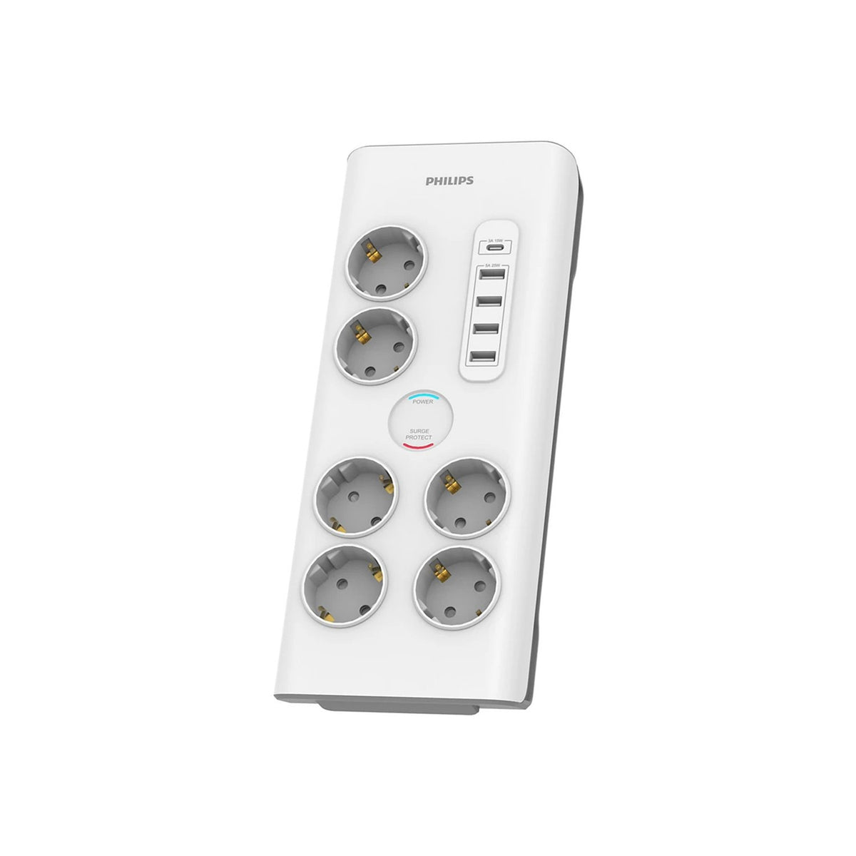 Pret pārsprieguma strāvas pagarinātājs PHILIPS 6 Schuko rozetes + 6x USB-A + 1x USB-C 2m 16A balts