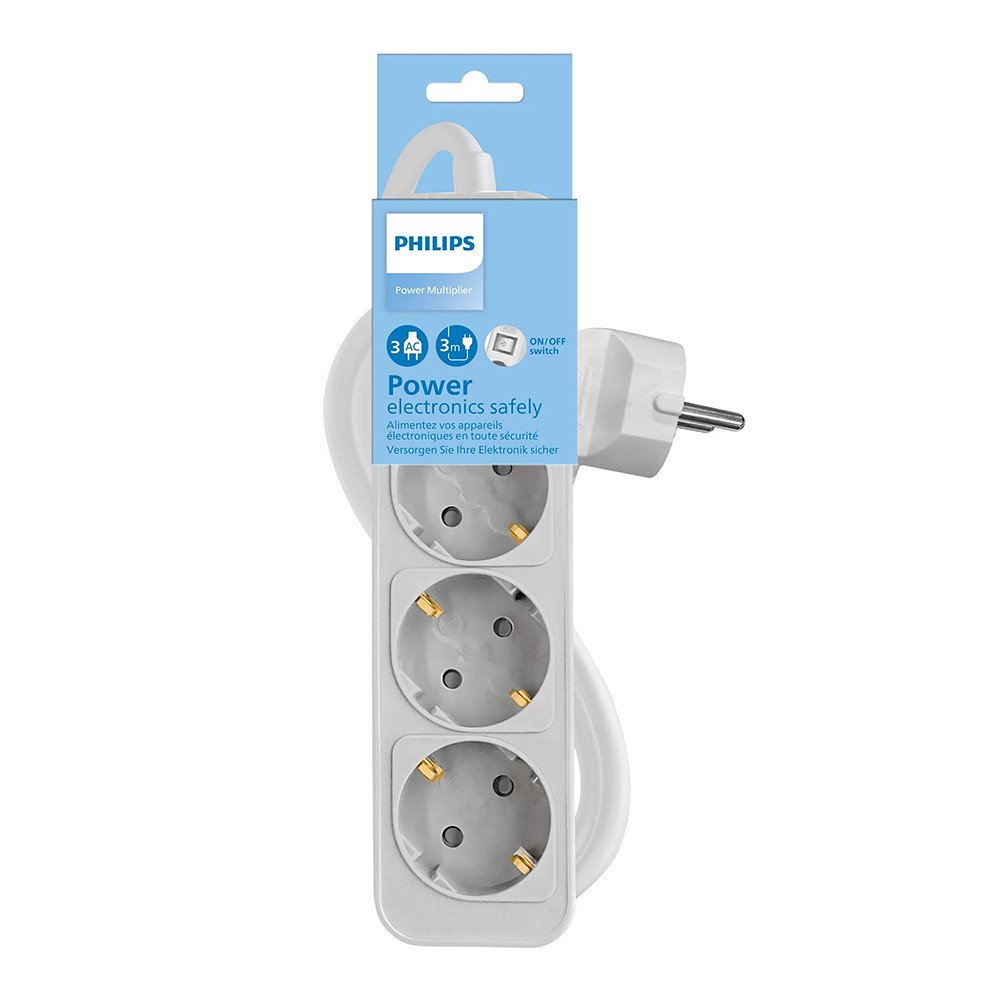 Philips pagarinātājs 3 Schuko rozetes 1.5m 10A, balts