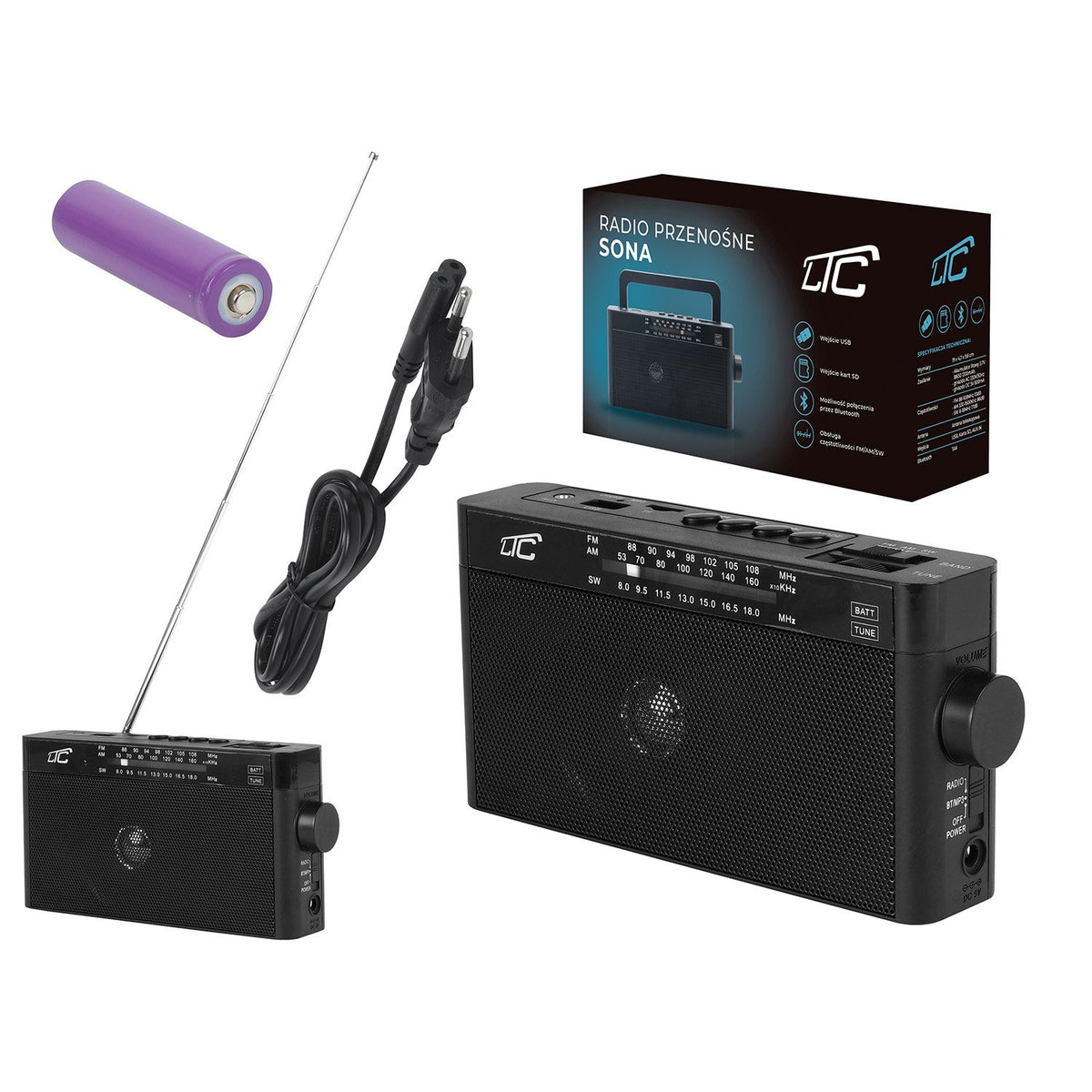 LTC pārnēsājamais radio SONA, Bluetooth, USB, TF, melns