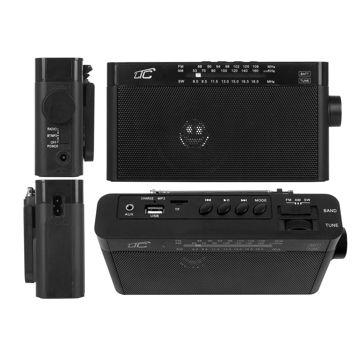 LTC pārnēsājamais radio SONA, Bluetooth, USB, TF, melns