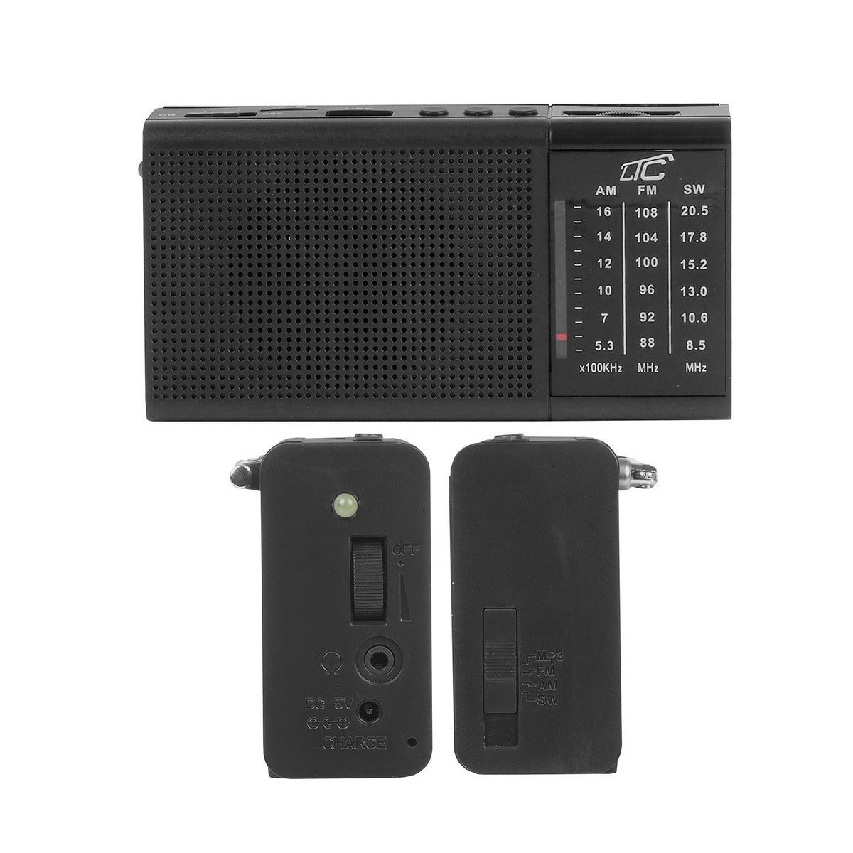 LTC pārnēsājams lukturītis radio REGA, USB, TF, AUX, mini LED, melns