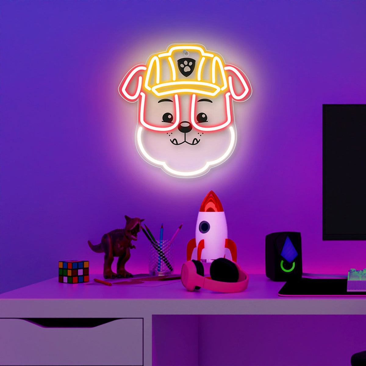 Hanging neona LED Paw Patrol on plexiglass - Rubble OW-130446