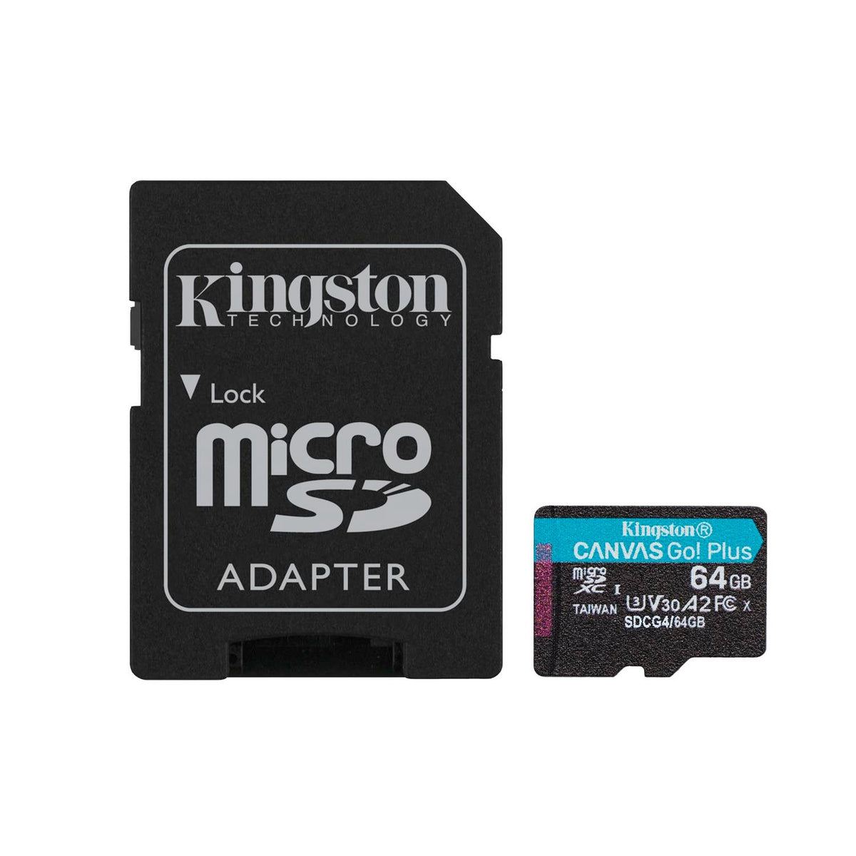 Kingston atmiņas karte 64GB microSDXC Canvas Go Plus Gen4 200MB/s A2 U3 V30 + adapteris