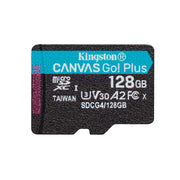 Kingston atmiņas karte 128GB microSDXC Canvas Go Plus Gen4 200MB/s A2 U3 V30 + adapteris