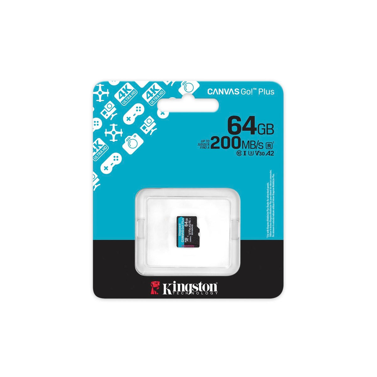 Kingston atmiņas karte 64GB microSDXC Canvas Go Plus Gen4 200MB/s A2 U3 V30