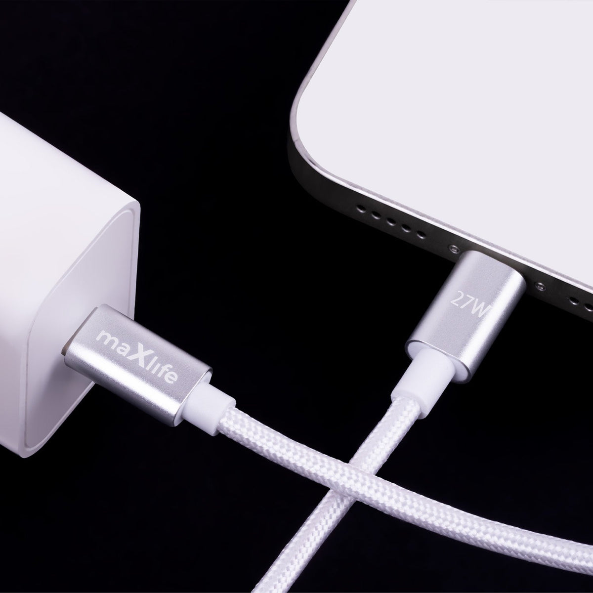 Maxlife kabelis MXUC-12 USB-C - Lightning 1,0 m 27W, balts