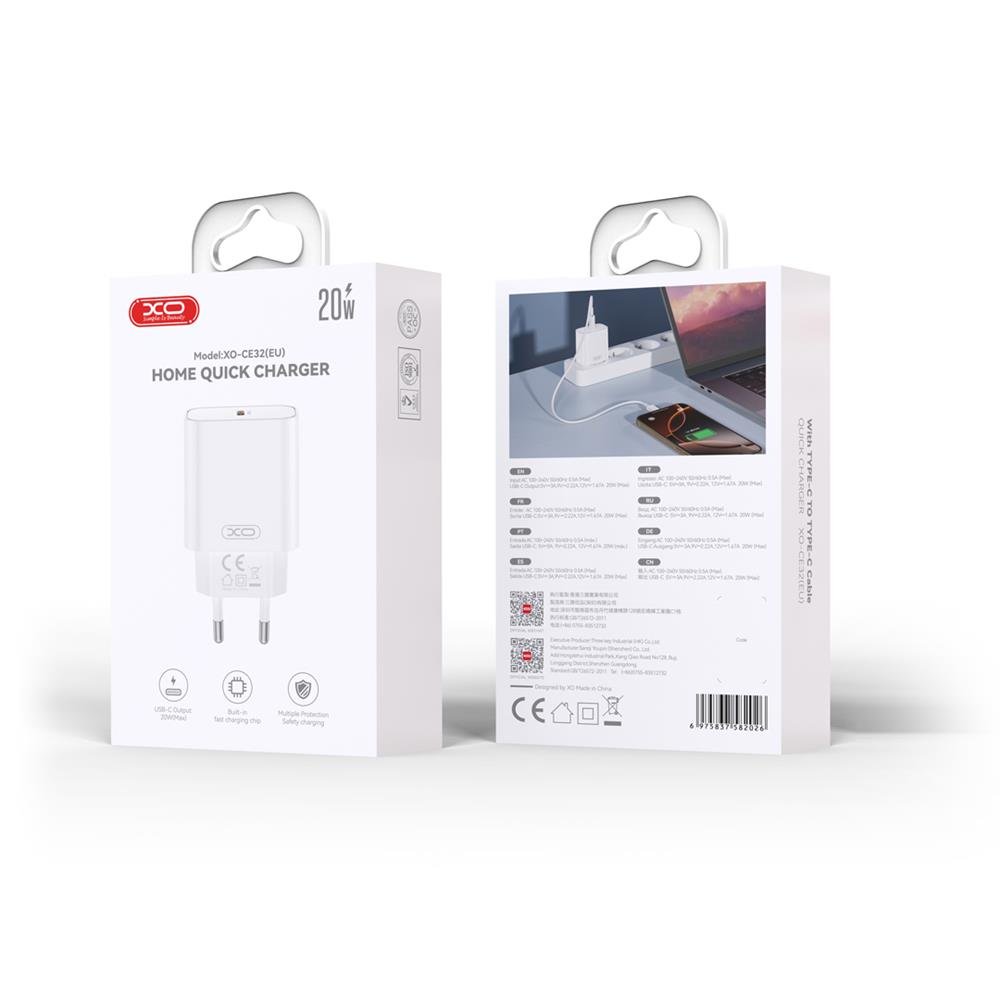 XO tīkla lādētājs CE32 PD 20W 1x USB-C balts + USB-C - USB-C kabelis
