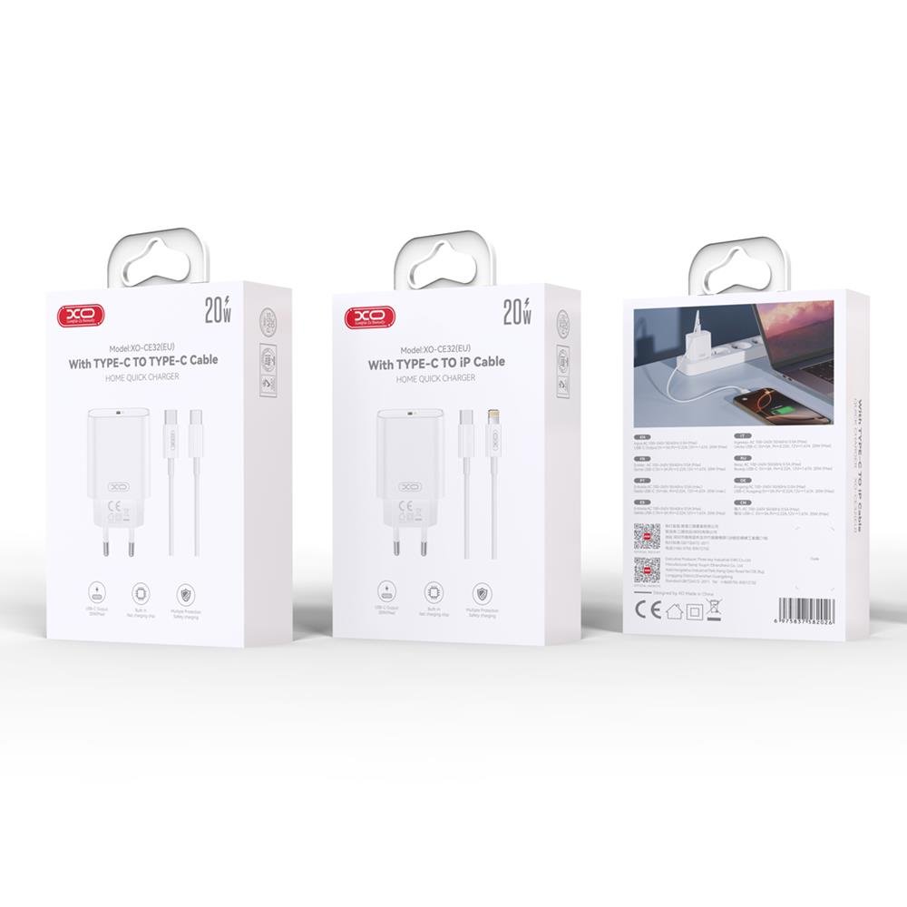 XO tīkla lādētājs CE32 PD 20W 1x USB-C balts + USB-C - USB-C kabelis