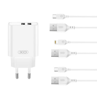 XO tīkla lādētājs CE34 2x USB 2,4A balts + USB-C kabelis