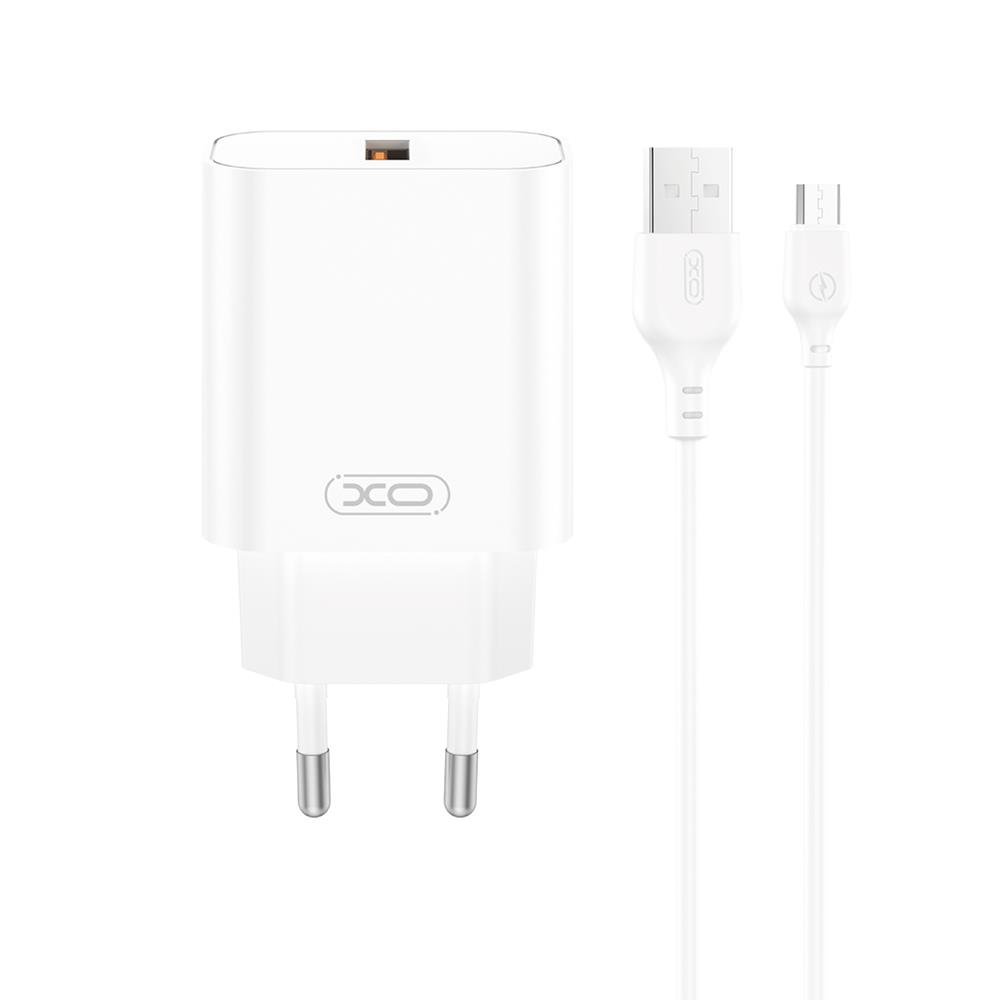 XO tīkla lādētājs CE33 QC 18W 1x USB balts + USB-C kabelis