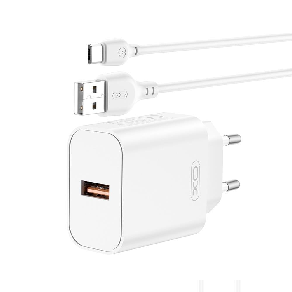 XO tīkla lādētājs CE33 QC 18W 1x USB balts + USB-C kabelis
